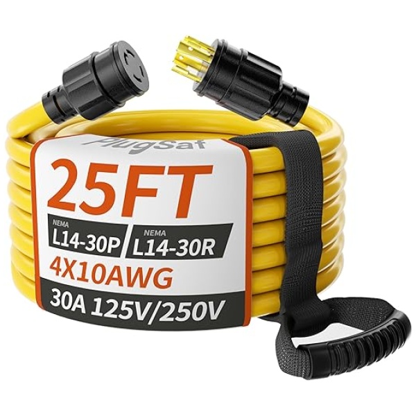 25FT 30 Amp Generator Extension Cord 4 Prong, NEMA L14-30P/L14-30R 10 Gauge STW 125/250V Twist Lock Generator Cord Heavy Duty, Yellow ETL Listed...