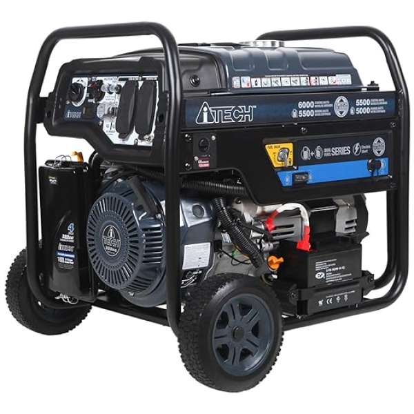 A-ITECH 6000 Watt Portable Generator Gas & Propane Dual Fuel Powered with Electric Start, 30 Amp, California CARB Compliant