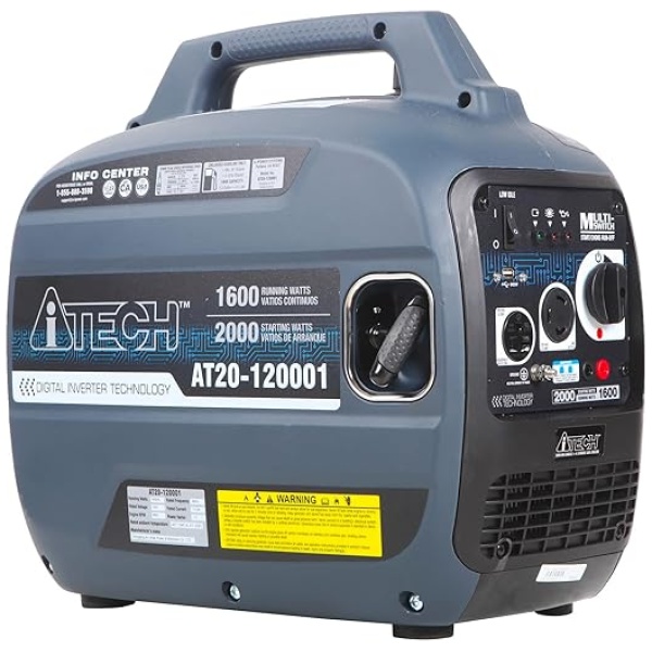 A-ITECH AT20-120001 2000 Watt Portable Inverter Generator Gas Powered Lightweight and Small with Super Quiet Operation for Home or Travel, RV Ready