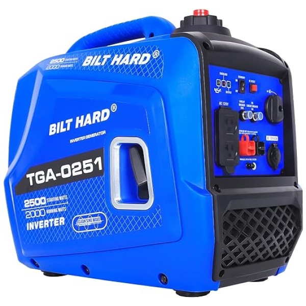 BILT HARD Generator 2500 Watt, Quiet Inverter Generator Portable 80cc 4 Stroke Engine, 120V AC Duplex Receptacle and 12V DC Output, Outdoor...