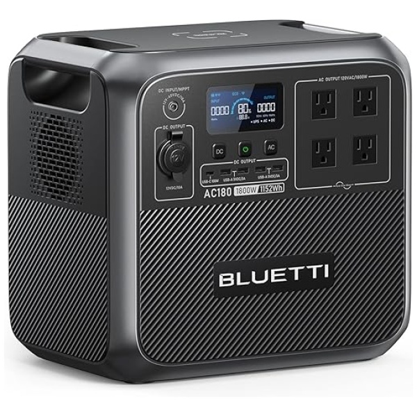 BLUETTI Portable Power Station AC180, 1152Wh LiFePO4 Battery Backup w/ 4 1800W (2700W peak) AC Outlets, 0-80% in 45 Min., Solar Generator for...