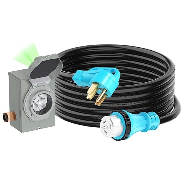 CircleRiver 50 Amp 10 Feet Generator Cord and Power Inlet Box Combo Kit NEMA 14-50P Male to SS2-50R STW 6/3+8/1 AWG 125/250V Twist Locking with...