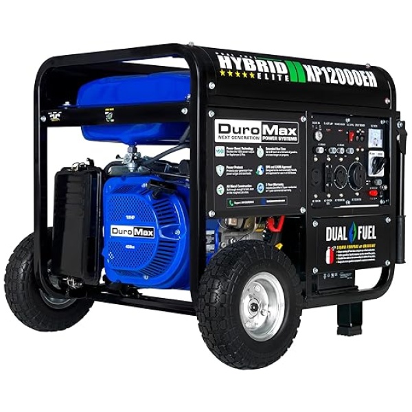 DuroMax XP12000EH Generator-12000 Watt Gas or Propane Powered Home Back Up & RV Ready, 50 State Approved Dual Fuel Electric Start Portable...