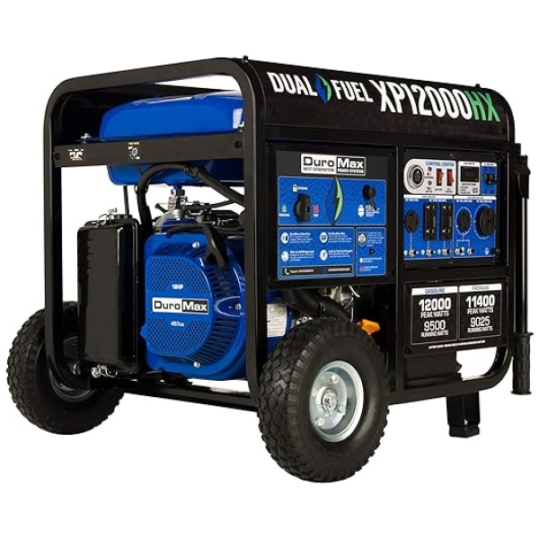 DuroMax XP12000HX Dual Fuel Portable Generator-12000 Watt Gas or Propane Powered Electric Start w/CO Alert, 50 State Approved, Blue