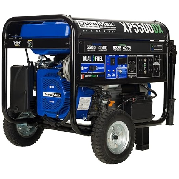 DuroMax XP5500DX 5,500-Watt/4,500-Watt 224cc Electric Start Dual Fuel Portable Generator w/CO Alert