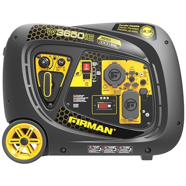 Firman W03382 Inverter 3650/3300W Electric Start Gasoline Powered Parallel Ready Portable Generator Black