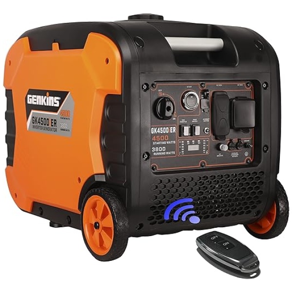 GENKINS 4500 Watt Portable Inverter Generator Electric Start + Remote Controller Ultra Quiet RV Ready Camper Friendly…