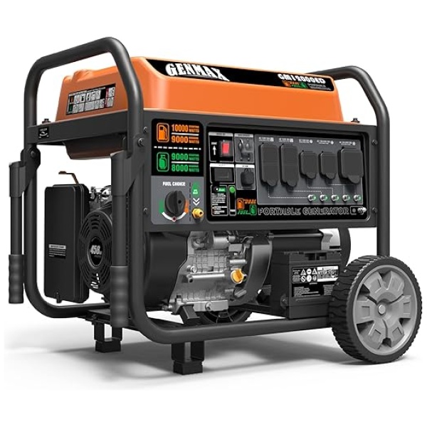 GENMAX Dual Fuel Portable Generator 12000 Watt Gas or Propane Powered Electric Start-Home Back Up, EPA Compliant