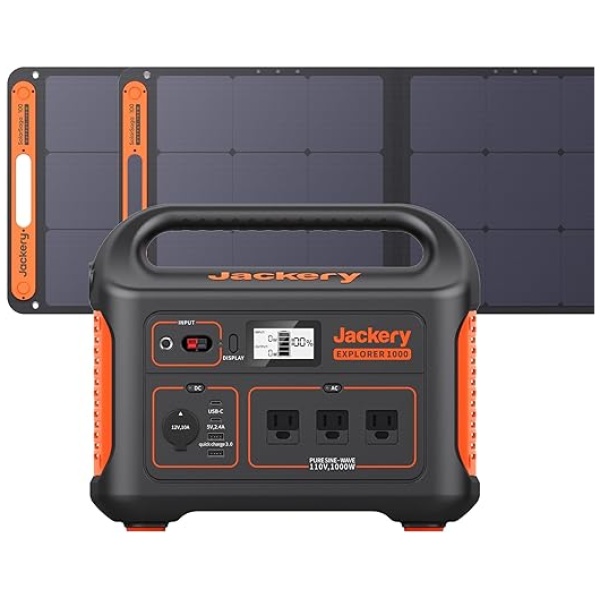 Jackery Solar Generator 1000, 1002Wh Capacity with 2xSolarSaga 100W Solar Panels, 3x1000W AC Outlets, Portable Power Station Ideal for Home Backup,...