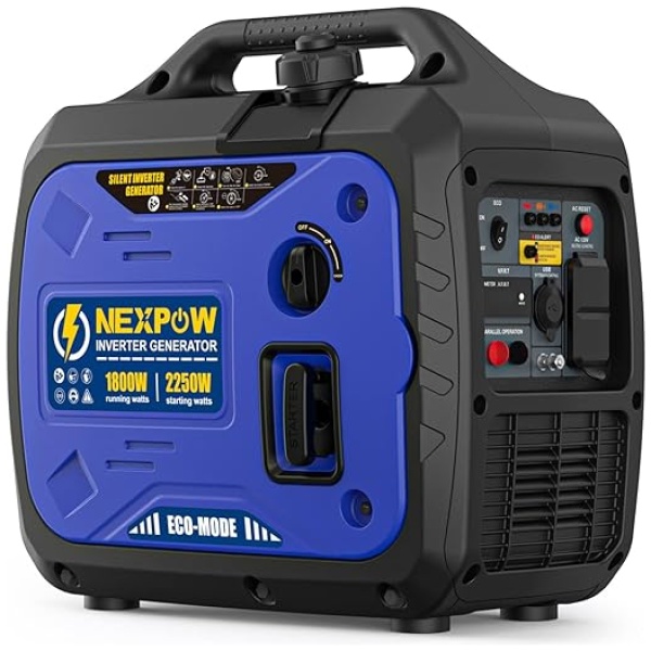 NEXPOW Portable Inverter Generator, 2250W Super Quiet Generator with CO Alarm Ideal,Eco-Mode Feature, Parallel Capability,EPA Compliant,and 5v/3A...