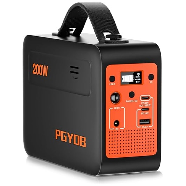 PGYOB 200W Portable Power Station, 102.4Wh/32000mAh Outdoor Solar Generator Backup LiFePO4 Battery Pure Sine Wave Power Pack with AC/DC Outlet, PD...