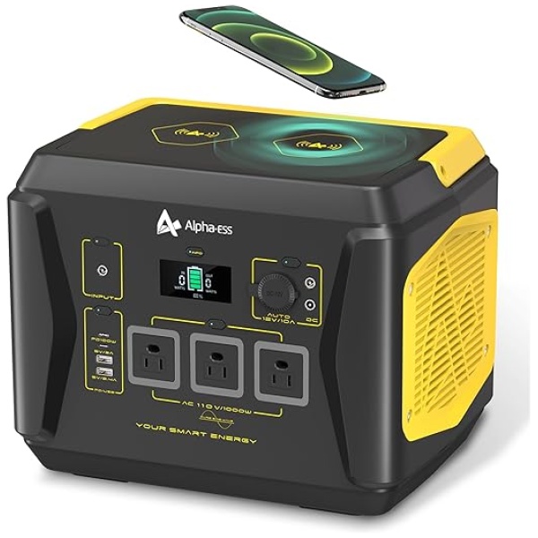 Portable Power Station 1000W AlphaESS 1036Wh Solar Generator with 3x110V/1000W AC Outlets for Home Use Emergency Backup Power Outage Outdoor...