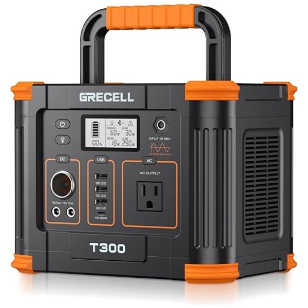 Portable Power Station 300W (Peak 600W), GRECELL 288Wh Solar Generator with 60W USB-C PD Output, 110V Pure Sine Wave AC Outlet Backup Lithium...