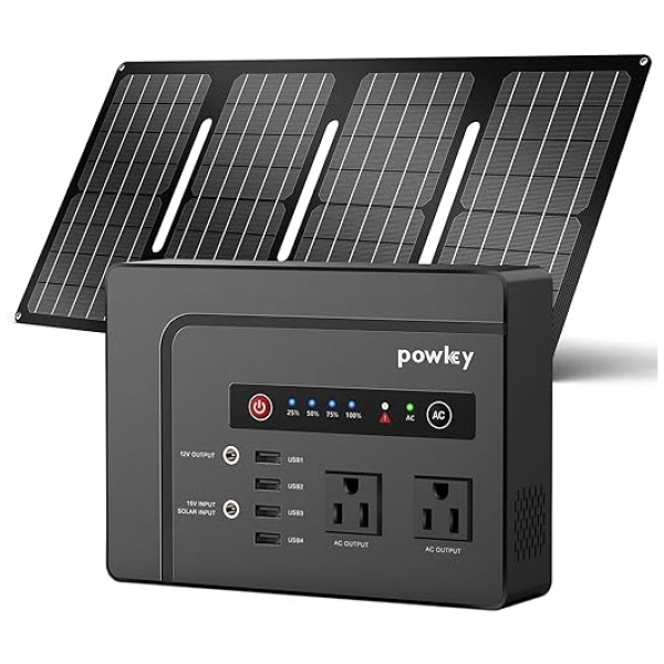 Powkey Solar Generator with Panel, 146Wh/200W Portable Power Station with Solar Panel 40W, 110V Pure Sine Wave DC/USB/AC Outlet Electric Generator...