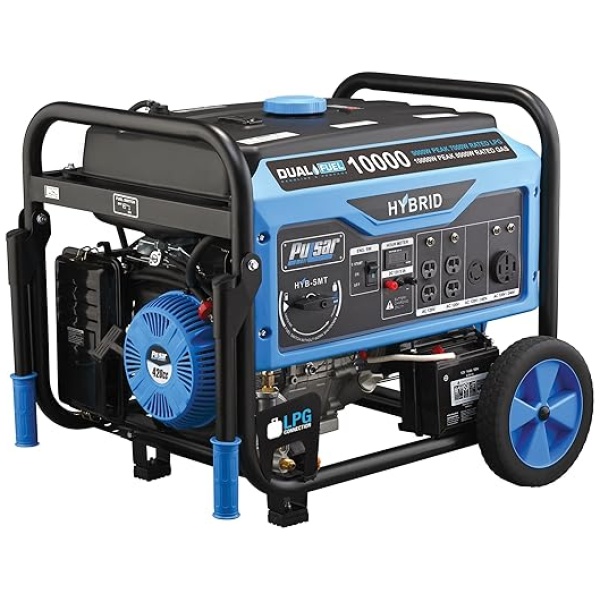 Pulsar PG10000B16 Portable Dual Fuel Generator-8000 Rated 10000 Peak Watts-Gas & LPG Electric Start-Switch-&-Go Build in, RV Ready-CARB Compliant,...