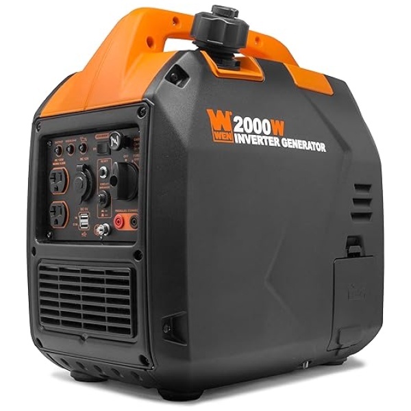 WEN 56203i Super Quiet 2000-Watt Portable Inverter Generator w/Fuel Shut Off, CARB Compliant, Ultra Lightweight, Black/Orange