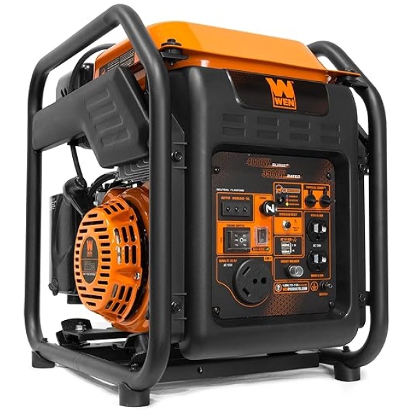 WEN GN400iX RV-Ready 4000-Watt Open Frame Inverter Generator with CO Shutdown Sensor, Black/Orange