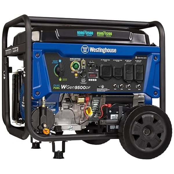 Westinghouse Outdoor Power Equipment 12500 Peak Watt Dual Fuel Home Backup Portable Generator, Remote Electric Start, Transfer Switch Ready, Gas...