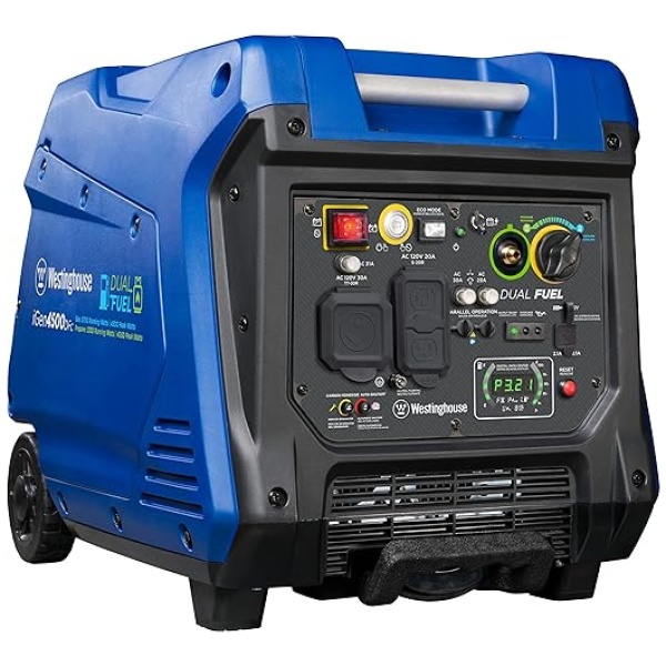 Westinghouse Outdoor Power Equipment 4500 Peak Watt Super Quiet Dual Fuel Portable Inverter Generator, Remote Electric Start, Gas & Propane...