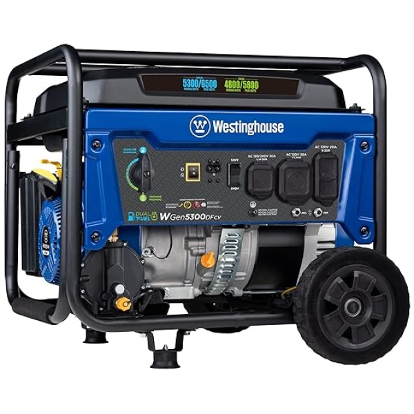 Westinghouse Outdoor Power Equipment 6600 Peak Watt Dual Fuel Home Backup Portable Generator, Transfer Switch Ready 30A Outlet, RV Ready 30A...